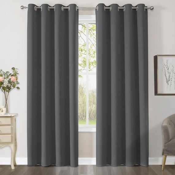 CUCRAF Verdunklungsvorhänge Thermovorhang Kälteschutz 2er Set H290 x B140cm Vorhänge mit Ösen Dunkelgrau Vorhang Blickdicht Weich und Langlebig Schallschutz Vorhang für Schlafzimmer Wohnzimmer