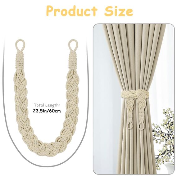 HOTUT Vorhang Raffhalter, 4 Stück Curtain Rope Buckle, Handgestrickte Vorhang-Raffhalter, Vorhangbinder, Gardinen Raffhalter für Haus Office, Wohnzimmer, Schlafzimmer-Beige