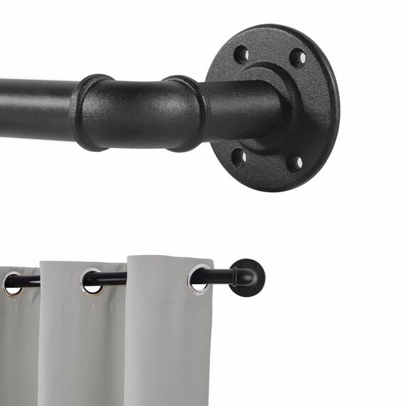 Schwarz Gardinenstange Ausziehbar Metall, Industrie Verstellbare Ausziehbare Gardinenstangen für Ösenvorhänge, Industrielle Vorhangstange für Fenster 135 cm - 365 cm.