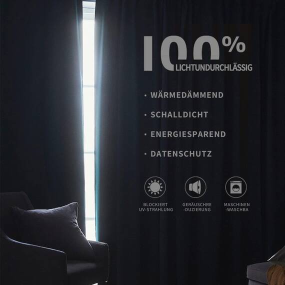 Joydeco 100% Blickdichte Vorhänge mit Schlaufen Verdeckten Leinenoptik, Verdunkelungsvorhang Stangendurchzug Gardinen Thermovorhang Leinen Hitzeschutz für Wohnzimmer 1 Stück