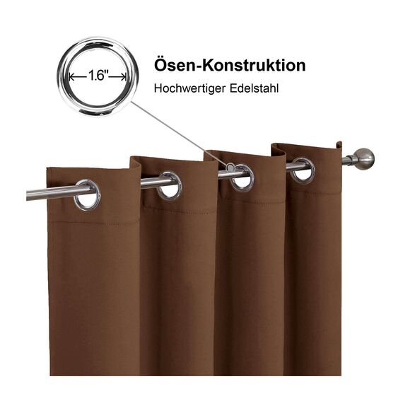 CUCRAF Verdunklungsvorhänge Thermovorhang Kälteschutz 2er Set H137 x B132cm Vorhänge mit Ösen Braun Vorhang Blickdicht Weich und Langlebig Schallschutz Vorhang für Schlafzimmer Wohnzimmer