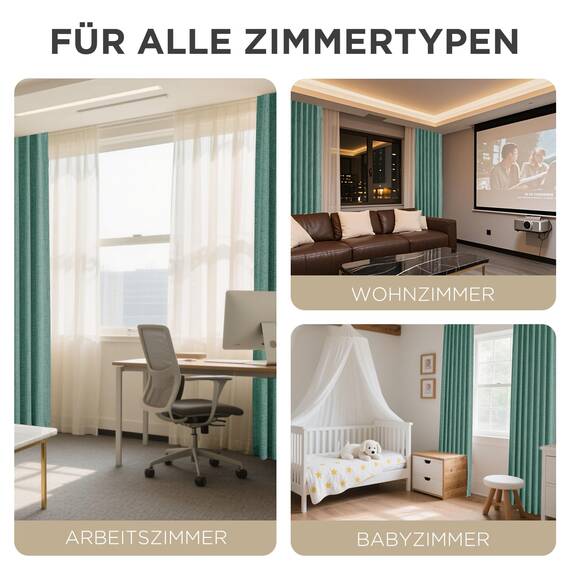 Joydeco 100% Blickdichte Vorhänge mit Schlaufen Verdeckten Leinenoptik, Verdunkelungsvorhang Stangendurchzug Gardinen Thermovorhang Leinen Hitzeschutz für Wohnzimmer
