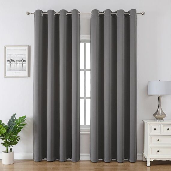 CUCRAF Verdunklungsvorhänge Grau Vorhang Blickdicht 2er Set H225 x B140 cm Gardinen mit ösen Thermovorhang Hitzeschutz Vorhänge für Wohnzimmer Schlafzimmer