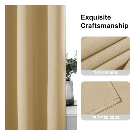 CUCRAF Verdunklungsvorhänge Thermovorhang Kälteschutz 2er Set H229 x B229cm Vorhänge mit Ösen Beige Vorhang Blickdicht Weich und Langlebig Schallschutz Vorhang für Schlafzimmer Wohnzimmer
