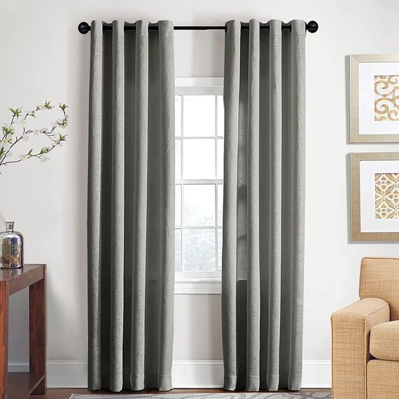 Schwarze Gardinenstange Ausziehbar Metall x2 Sätze, Industrie Verstellbare Ausziehbare Gardinenstangen für Ösenvorhänge, Industrielle Vorhangstange für Fenster 80 cm - 218 cm.