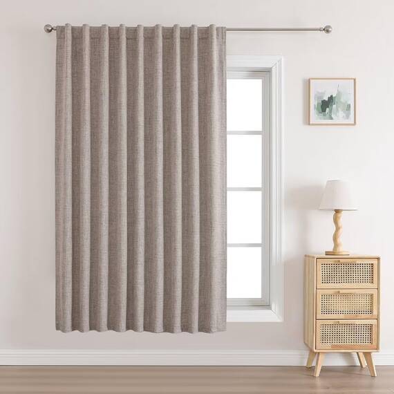 Joydeco 100% Blickdichte Vorhänge mit Schlaufen Verdeckten Leinenoptik, Verdunkelungsvorhang Stangendurchzug Gardinen Thermovorhang Leinen Hitzeschutz für Wohnzimmer 1 Stück