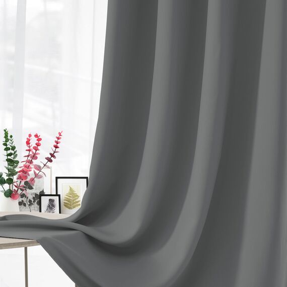 CUCRAF Verdunklungsvorhänge Thermovorhang Kälteschutz 2er Set H290 x B140cm Vorhänge mit Ösen Dunkelgrau Vorhang Blickdicht Weich und Langlebig Schallschutz Vorhang für Schlafzimmer Wohnzimmer