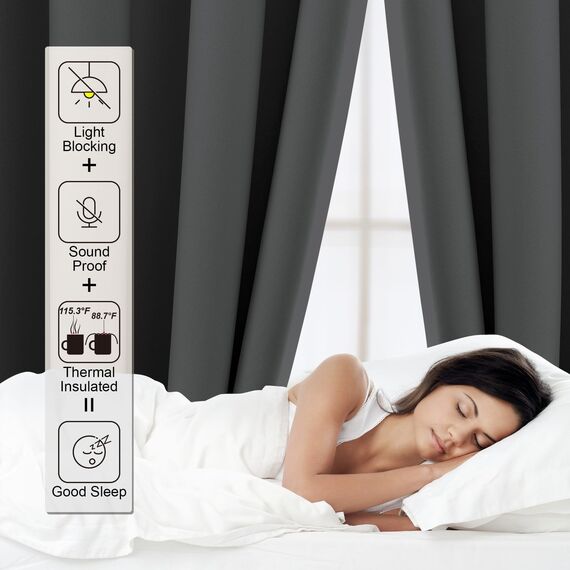 CUCRAF Verdunklungsvorhänge Thermovorhang Kälteschutz 2er Set H290 x B140cm Vorhänge mit Ösen Dunkelgrau Vorhang Blickdicht Weich und Langlebig Schallschutz Vorhang für Schlafzimmer Wohnzimmer