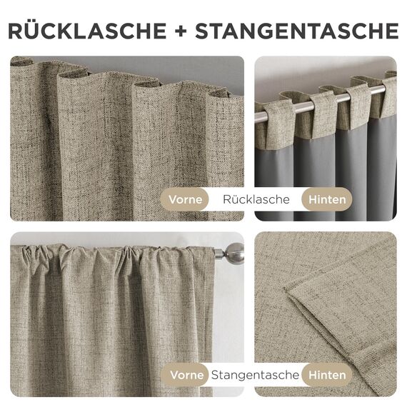 Joydeco 100% Blickdichte Vorhänge mit Schlaufen Verdeckten Leinenoptik, Verdunkelungsvorhang Stangendurchzug Gardinen Thermovorhang Leinen Hitzeschutz für Wohnzimmer