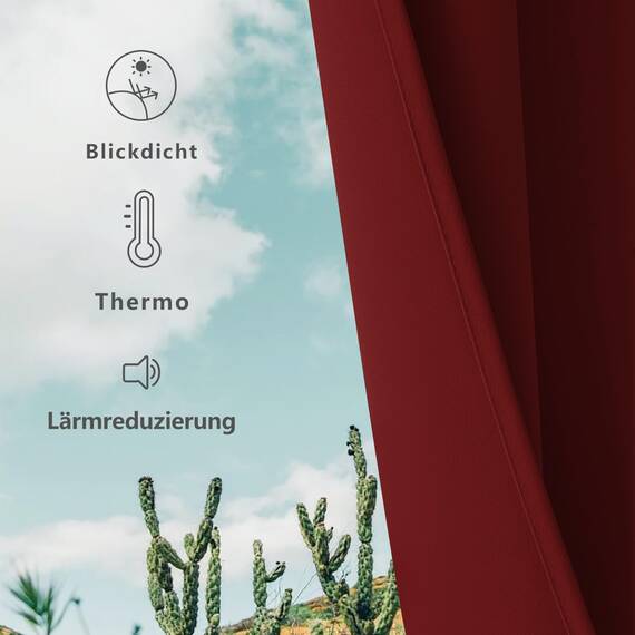 CUCRAF Verdunklungsvorhänge Thermovorhang Kälteschutz 2er Set H229 x B229cm Vorhänge mit Ösen Dunkelrot Vorhang Blickdicht Weich und Langlebig Schallschutz Vorhang für Schlafzimmer Wohnzimmer