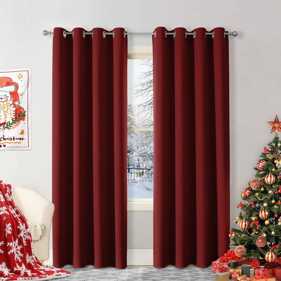CUCRAF Verdunklungsvorhänge Thermovorhang Kälteschutz 2er Set H229 x B229cm Vorhänge mit Ösen Dunkelrot Vorhang Blickdicht Weich und Langlebig Schallschutz Vorhang für Schlafzimmer Wohnzimmer