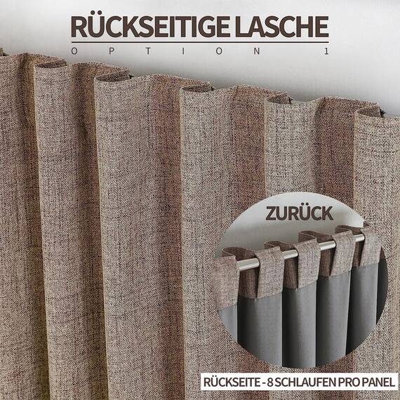 Joydeco 100% Blickdichte Vorhänge mit Schlaufen Verdeckten Leinenoptik, Verdunkelungsvorhang Stangendurchzug Gardinen Thermovorhang Leinen Hitzeschutz für Wohnzimmer 1 Stück