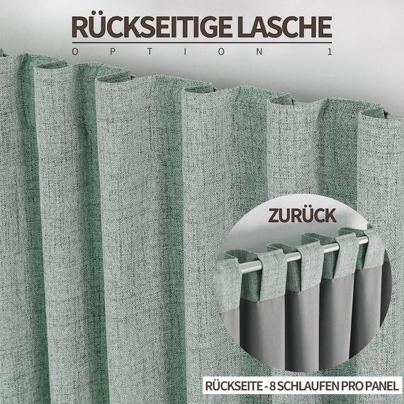 Joydeco 100% Blickdichte Vorhänge mit Schlaufen Verdeckten Leinenoptik, Verdunkelungsvorhang Stangendurchzug Gardinen Thermovorhang Leinen Hitzeschutz für Wohnzimmer