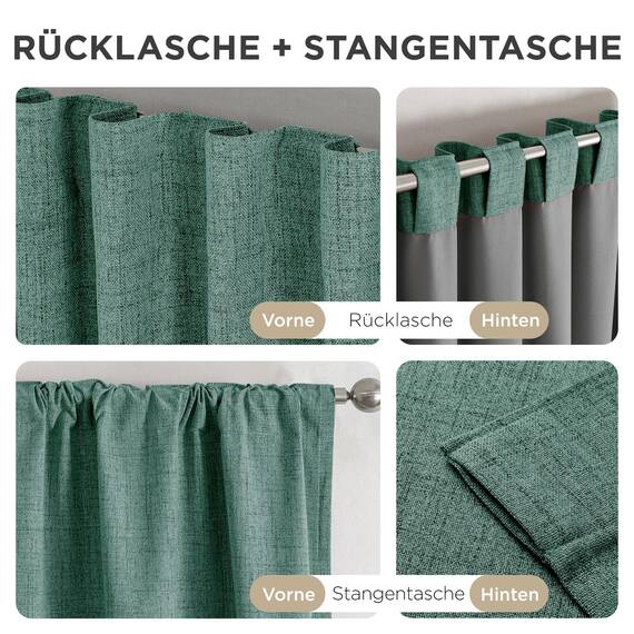 Joydeco 100% Blickdichte Vorhänge mit Schlaufen Verdeckten Leinenoptik, Verdunkelungsvorhang Stangendurchzug Gardinen Thermovorhang Leinen Hitzeschutz für Wohnzimmer
