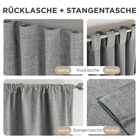 Joydeco 100% Blickdichte Vorhänge mit Schlaufen Verdeckten Leinenoptik, Verdunkelungsvorhang Stangendurchzug Gardinen Thermovorhang Leinen Hitzeschutz für Wohnzimmer