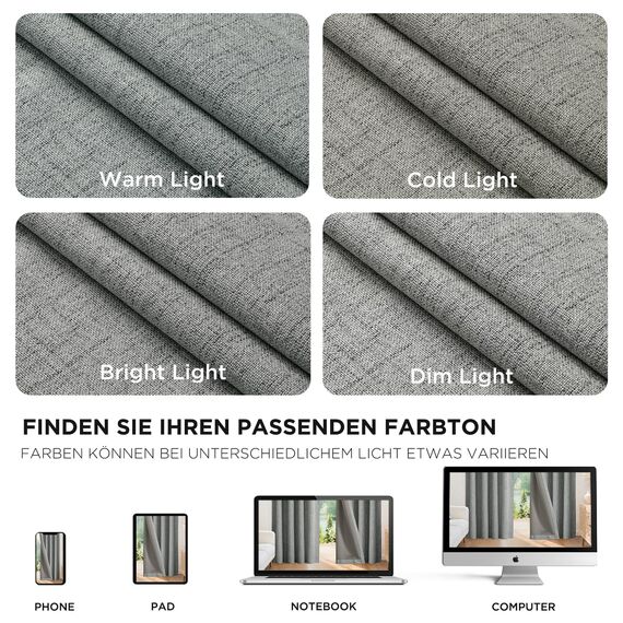 Joydeco 100% Blickdichte Vorhänge mit Schlaufen Verdeckten Leinenoptik, Verdunkelungsvorhang Stangendurchzug Gardinen Thermovorhang Leinen Hitzeschutz für Wohnzimmer