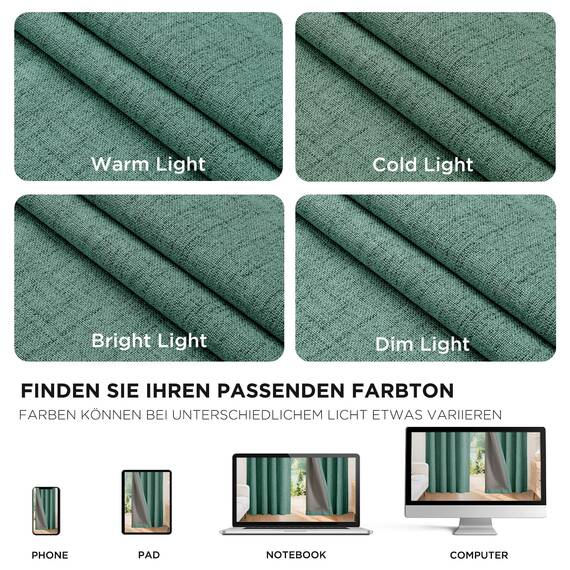 Joydeco 100% Blickdichte Vorhänge mit Schlaufen Verdeckten Leinenoptik, Verdunkelungsvorhang Stangendurchzug Gardinen Thermovorhang Leinen Hitzeschutz für Wohnzimmer