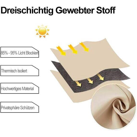 DWCN Vorhänge Blickdicht mit Raffhalter Verdunklungsvorhänge mit Ösen 2 Stücke Thermovorhang Hitzeschutz für Schlafzimmer, WonhzimmerBüro, Biscotti Beige, 183x167cm(HxB)