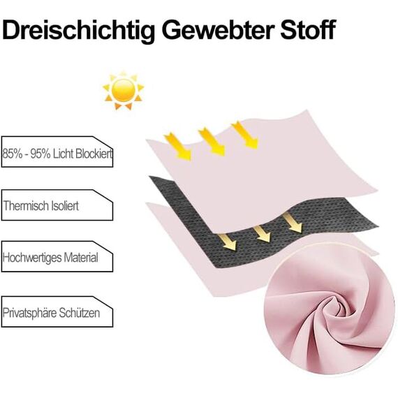 DWCN Blickdichte Vorhänge Verdunkelungsgardinen mit Ösen 2 Stücke Thermogardine für Wohnzimmer,Schlafzimmer, Blush Rosa, 183x117cm(HxB)