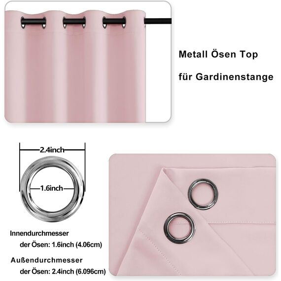 DWCN Blickdichte Vorhänge Verdunkelungsgardinen mit Ösen 2 Stücke Thermogardine für Wohnzimmer, Schlafzimmer, Blush Rosa, 200x140cm(HxB)