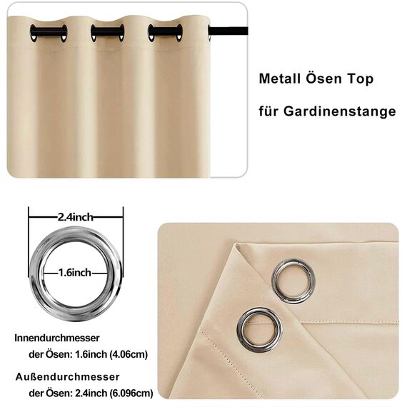 DWCN Vorhänge Blickdicht Verdunklungsvorhänge Gardinen mit Ösen 2 Stücke Thermovorhang für Wonhzimmer, Schlafzimmer, Büro, Biscotti Beige, 245x132cm(HxB)