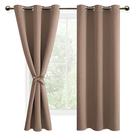 DWCN Vorhang Blickdicht Verdunkelungsgardinen mit Ösen 2 Stücke Vorhang Blickdicht Fensterdeko Thermogardine für Wohnzimmer Schlafzimmer, Gardinen Kurz, Khaki Cappuccino, 137x117cm(HxB)