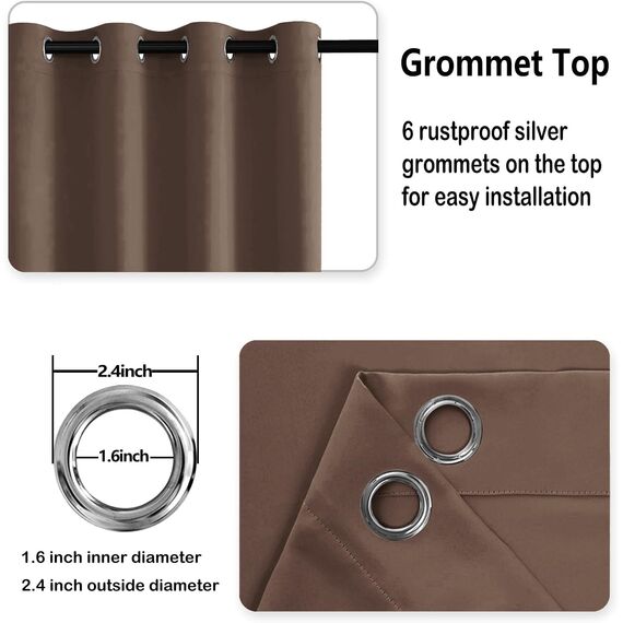 DWCN Blickdichte Vorhänge Verdunkelungsgardinen mit Ösen 2 Stücke Thermogardine für Wohnzimmer,Schlafzimmer,Braun,183x117cm(HxB)