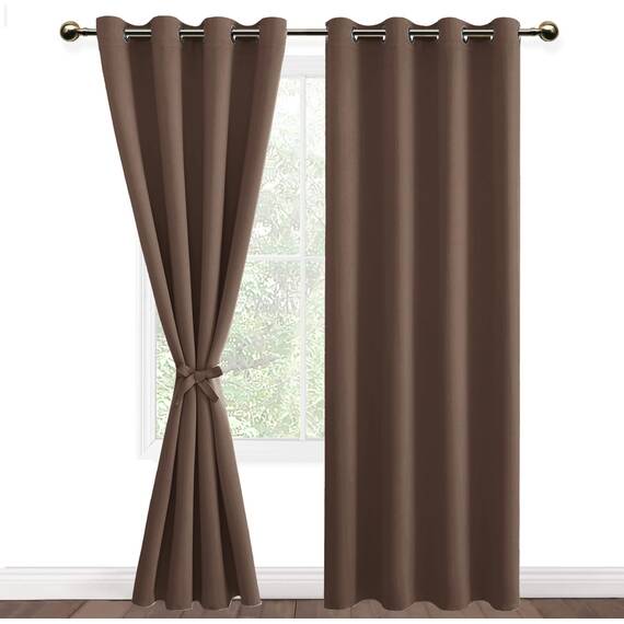 DWCN Blickdichte Vorhänge Verdunkelungsgardinen mit Ösen 2 Stücke Thermogardine für Wohnzimmer,Schlafzimmer,Braun,245x140cm(HxB)