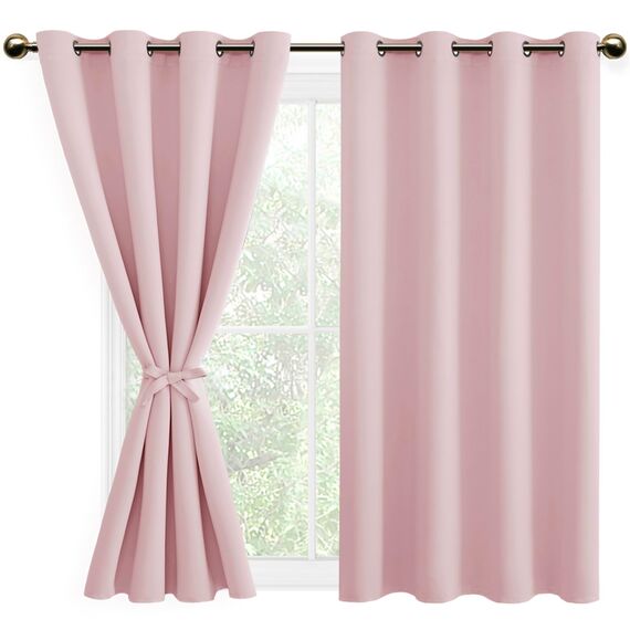DWCN Verdunklungsvorhänge mit Ösen Blickdicht Vorhänge mit Raffhalter 2 Stücke Thermovorhang Kälteschutz Gardinen Wohnzimmer Schlafzimmer Wärmeisolierend,Blush Rosa,H145 x B140 cm (2er Pack)