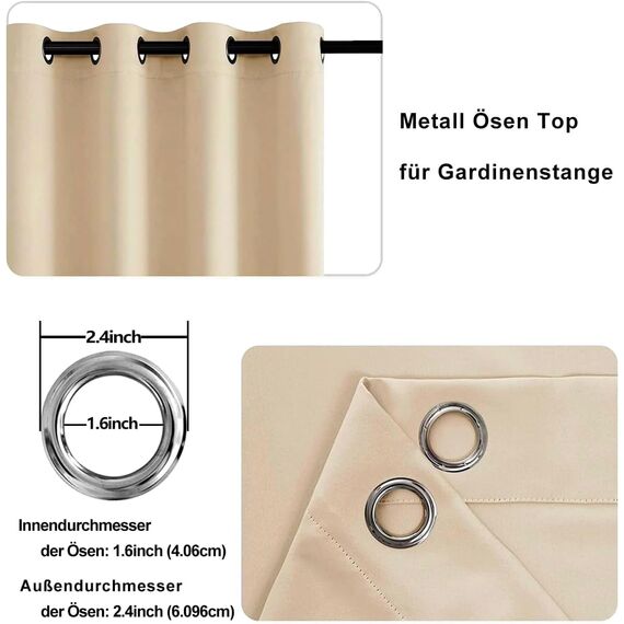 DWCN Vorhänge Beige Verdunklungsvorhänge mit Ösen 2 Stücke, Vorhang Wonhzimmer Thermovorhang Blickdicht mit Raffhalter, Biscotti Beige, 160x132cm(HxB)