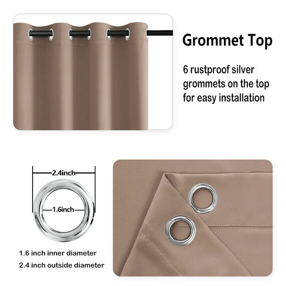 DWCN Vorhang Blickdicht Verdunkelungsgardinen mit Ösen 2 Stücke Vorhang Blickdicht Fensterdeko Thermogardine für Wohnzimmer Schlafzimmer, Gardinen Kurz, Khaki Cappuccino, 137x117cm(HxB)