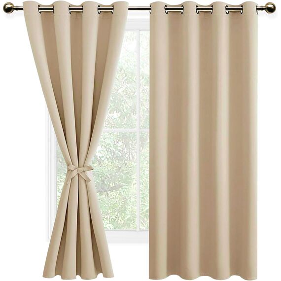 DWCN Thermovorhang Beige für Wonhzimmer, Vorhänge Blickdicht mit Raffhalter Verdunklungsvorhänge mit Ösen 2 Stücke Hitzeschutz für Schlafzimmer, Biscotti Beige, 200x140cm(HxB)