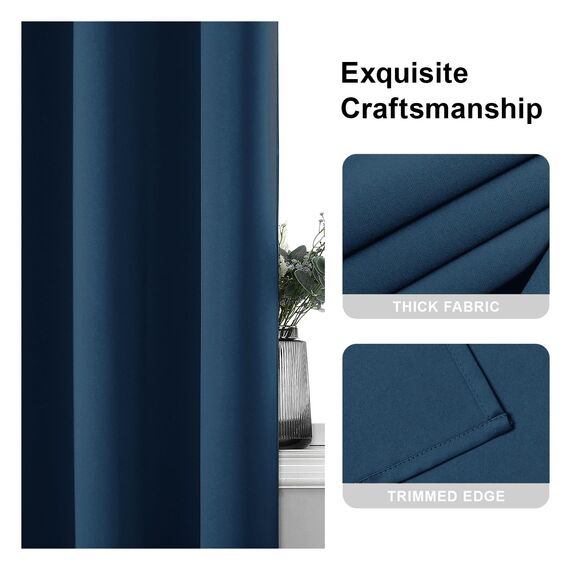 CUCRAF Gardinen mit Ösen Vorhang Blickdicht 2er Set H245 x B140 cm Thermovorhang Kälteschutz Navy Blau Verdunklungsvorhänge, Weich und Langlebig Schallschutz Vorhang für Schlafzimmer Wohnzimmer