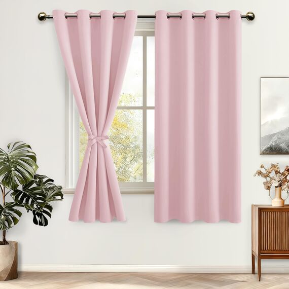 DWCN Verdunklungsvorhänge mit Ösen Blickdicht Vorhänge mit Raffhalter 2 Stücke Thermovorhang Kälteschutz Gardinen Wohnzimmer Schlafzimmer Wärmeisolierend,Blush Rosa,H160 x B140 cm (2er Pack)