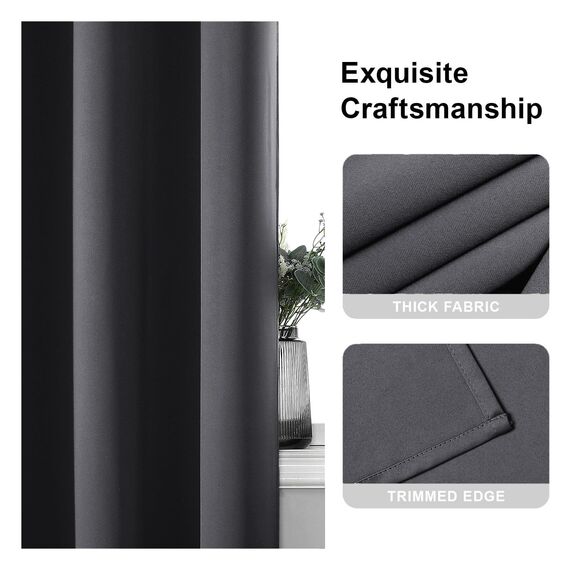 CUCRAF Verdunklungsvorhänge Grau Vorhang Blickdicht 2er Set H225 x B140 cm Gardinen mit ösen Thermovorhang Hitzeschutz Vorhänge für Wohnzimmer Schlafzimmer