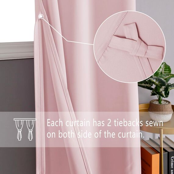DWCN Verdunklungsvorhänge mit Ösen Blickdicht Vorhänge mit Raffhalter 2 Stücke Thermovorhang Kälteschutz Gardinen Wohnzimmer Schlafzimmer Wärmeisolierend,Blush Rosa,H160 x B140 cm (2er Pack)