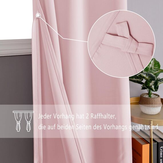 DWCN Blickdichte Vorhänge Verdunkelungsgardinen mit Ösen 2 Stücke Thermogardine für Wohnzimmer, Schlafzimmer, Blush Rosa, 200x140cm(HxB)