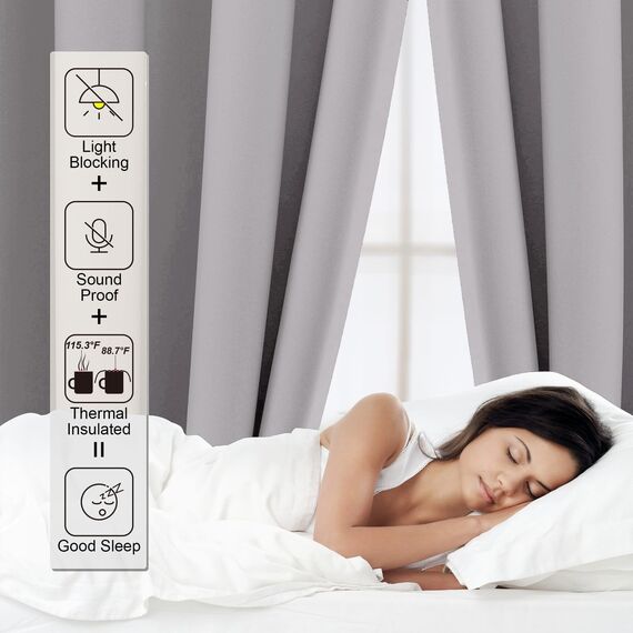 CUCRAF Vorhang Blickdicht Thermovorhang Kälteschutz 2er Set H137 x B117 cm Verdunklungsvorhänge Grauweiß Gardinen mit Ösen, Weich und Langlebig Schallschutz Vorhang für Schlafzimmer Wohnzimmer