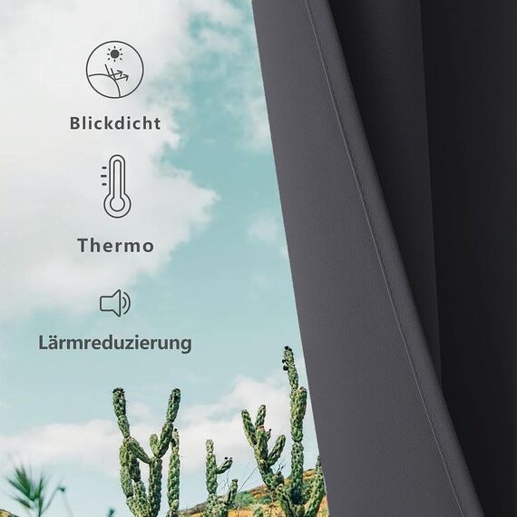 CUCRAF Verdunklungsvorhänge Grau Vorhang Blickdicht 2er Set H225 x B140 cm Gardinen mit ösen Thermovorhang Hitzeschutz Vorhänge für Wohnzimmer Schlafzimmer