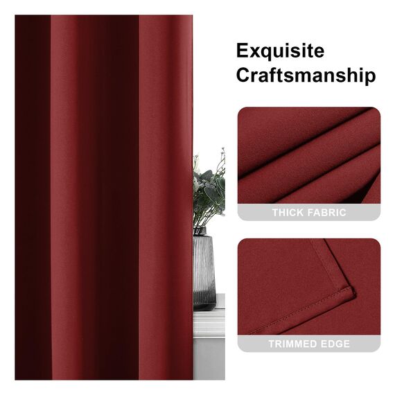 CUCRAF Thermovorhang Kälteschutz Vorhang Blickdicht 2er Set H137 x B117 cm Gardinen mit Ösen Rot Verdunklungsvorhänge, Weich und Langlebig Schallschutz Vorhang für Schlafzimmer Wohnzimmer
