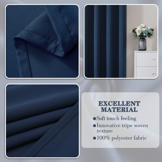 CUCRAF Gardinen mit Ösen Vorhang Blickdicht 2er Set H175 x B140 cm Thermovorhang Kälteschutz Navy Blau Verdunklungsvorhänge, Weich und Langlebig Schallschutz Vorhang für Schlafzimmer Wohnzimmer