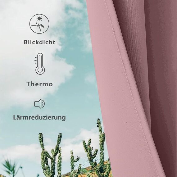 CUCRAF Verdunklungsvorhänge Thermovorhang Kälteschutz 2er Set H137 x B132cm Vorhänge mit Ösen Rosa Vorhang Blickdicht Weich und Langlebig Schallschutz Vorhang für Schlafzimmer Wohnzimmer