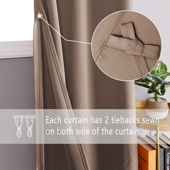 DWCN Vorhang Blickdicht Verdunkelungsgardinen mit Ösen 2 Stücke Vorhang Blickdicht Fensterdeko Thermogardine für Wohnzimmer Schlafzimmer, Gardinen Kurz, Khaki Cappuccino, 137x117cm(HxB)
