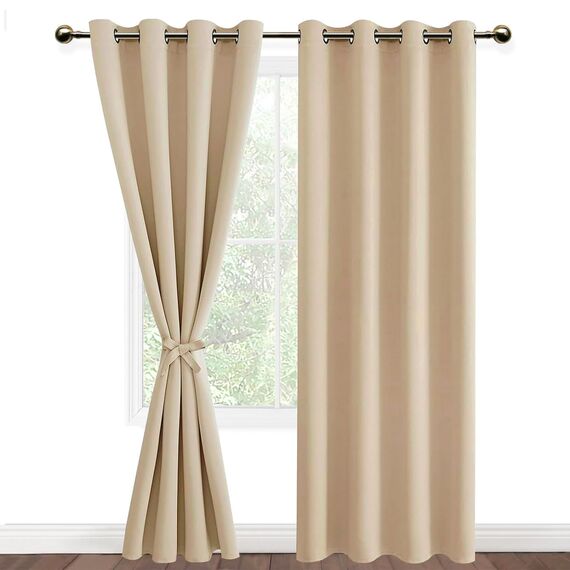 DWCN Vorhänge Blickdicht mit Raffhalter Verdunklungsvorhänge mit Ösen 2 Stücke Thermovorhang Hitzeschutz für Schlafzimmer, WonhzimmerBüro, Biscotti Beige, 225x140cm(HxB)