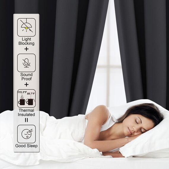 CUCRAF Verdunklungsvorhänge Grau Vorhang Blickdicht 2er Set H225 x B140 cm Gardinen mit ösen Thermovorhang Hitzeschutz Vorhänge für Wohnzimmer Schlafzimmer