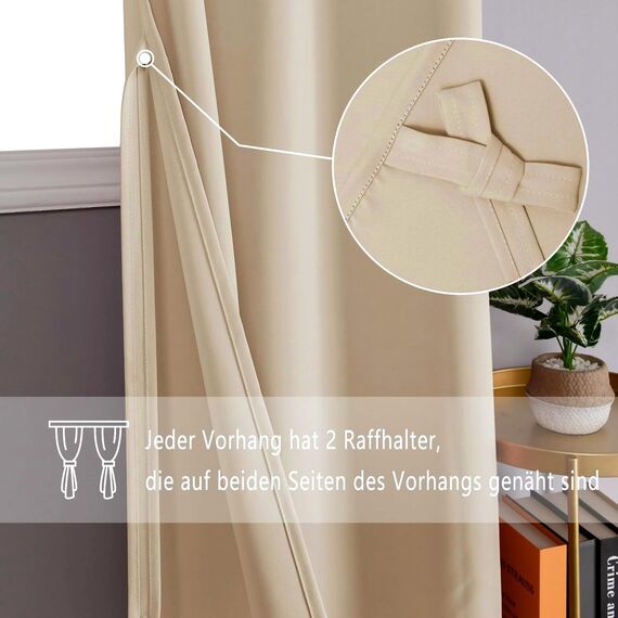 DWCN Thermovorhang Blickdicht Verdunkelungsvorhänge mit Ösen für Wohnzimmer, Schlafzimmer, Biscotti Beige, 245x140cm(HxB), 2 Stücke