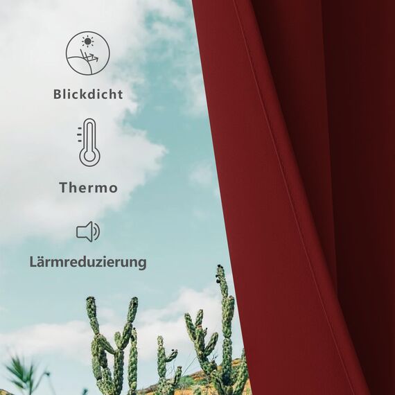 CUCRAF Thermovorhang Kälteschutz Vorhang Blickdicht 2er Set H137 x B117 cm Gardinen mit Ösen Rot Verdunklungsvorhänge, Weich und Langlebig Schallschutz Vorhang für Schlafzimmer Wohnzimmer