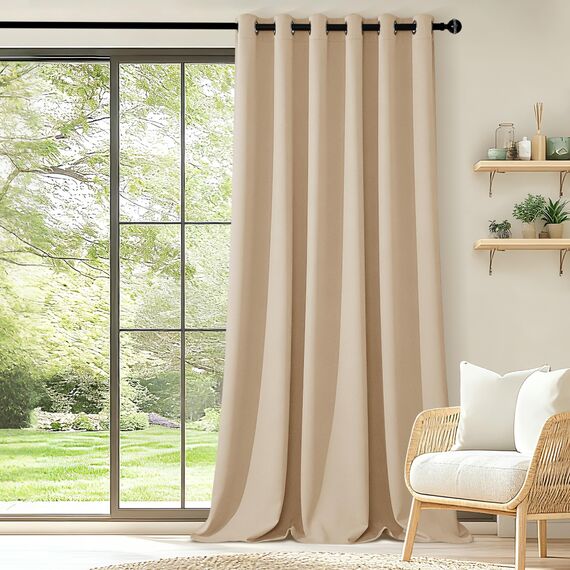 DWCN Verdunkelungsvorhang Raumteiler Vorhänge Extra Breite 1 Stück, Ösenschal Thermovorhang Gardinen mit Ösen Blickdichte Vorhänge für Wohnzimmer, Schlafzimmer 1 Stück H210 x B300 cm, Biscotti Beige