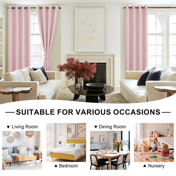 DWCN Verdunklungsvorhänge mit Ösen Blickdicht Vorhänge mit Raffhalter 2 Stücke Thermovorhang Kälteschutz Gardinen Wohnzimmer Schlafzimmer Wärmeisolierend,Blush Rosa,H160 x B140 cm (2er Pack)