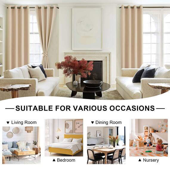 DWCN Vorhänge Blickdicht mit Raffhalter Verdunklungsvorhänge mit Ösen 2 Stücke Thermovorhang Hitzeschutz für Schlafzimmer, WonhzimmerBüro, Biscotti Beige, 183x132cm(HxB)